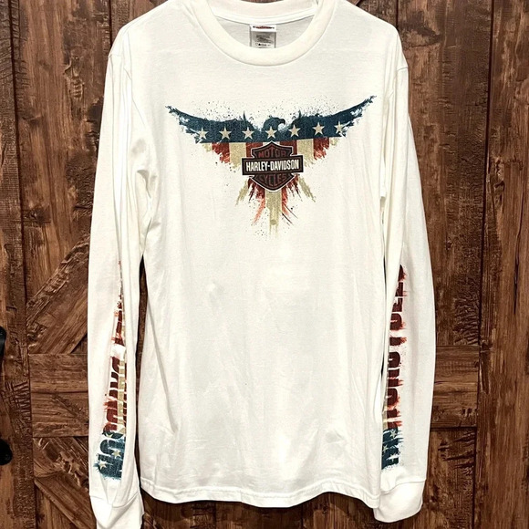 Harley Davidson Long Sleeve Logo Graphic Tee White Medium - Picture 1 of 5